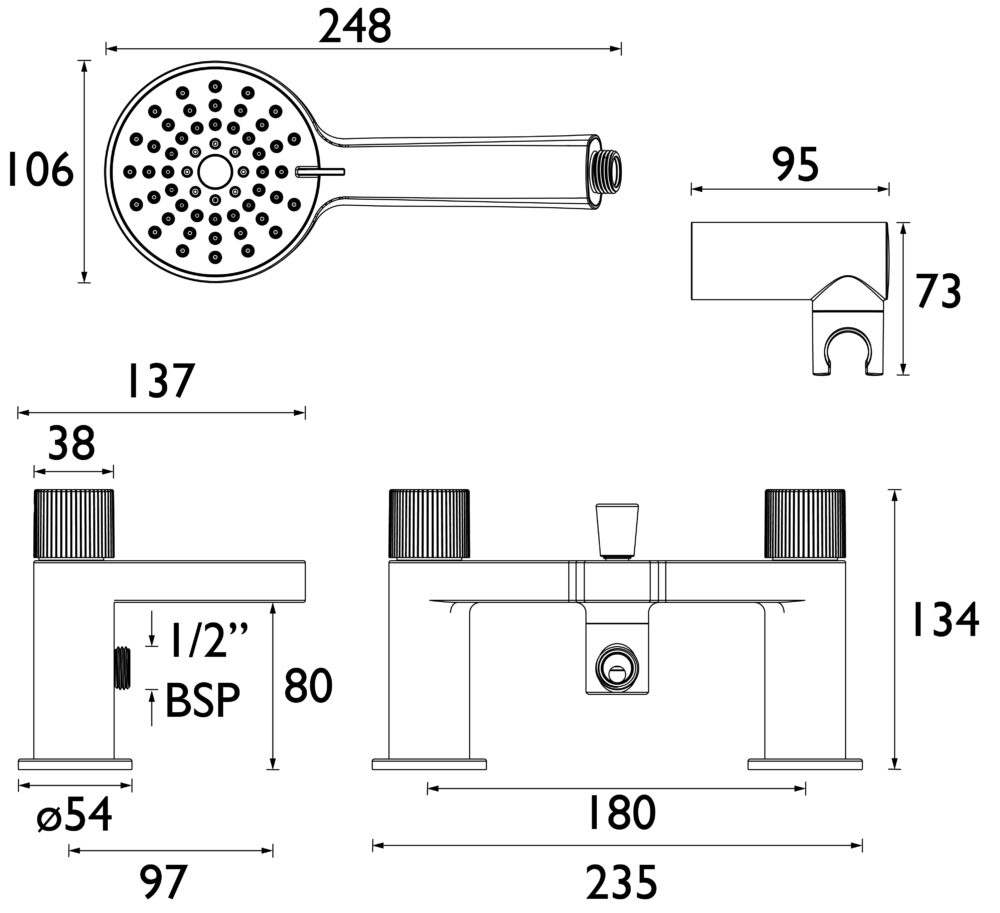 Bristan Liso Bath Shower Mixer Tap - Black - Image 5