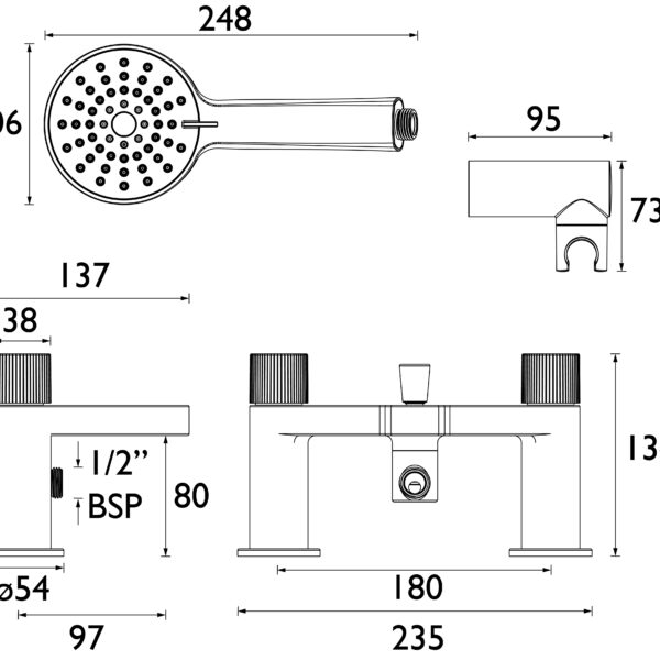 Bristan Liso Bath Shower Mixer Tap - Black - Image 5