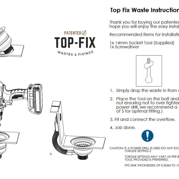 Top-Fix Matt Black Basket Strainer Kitchen Sink Waste with Overflow - Image 5