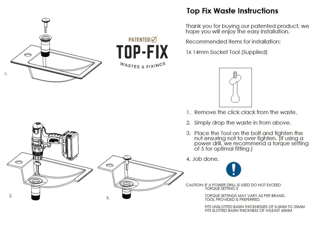 Top Fix Chrome Unslotted Basin Click Clack Waste Without Overflow - Image 3