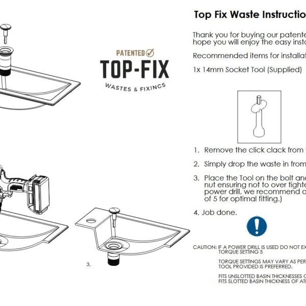 Top Fix Brushed Brass Unslotted Basin Click Clack Waste Without Overflow - Image 3