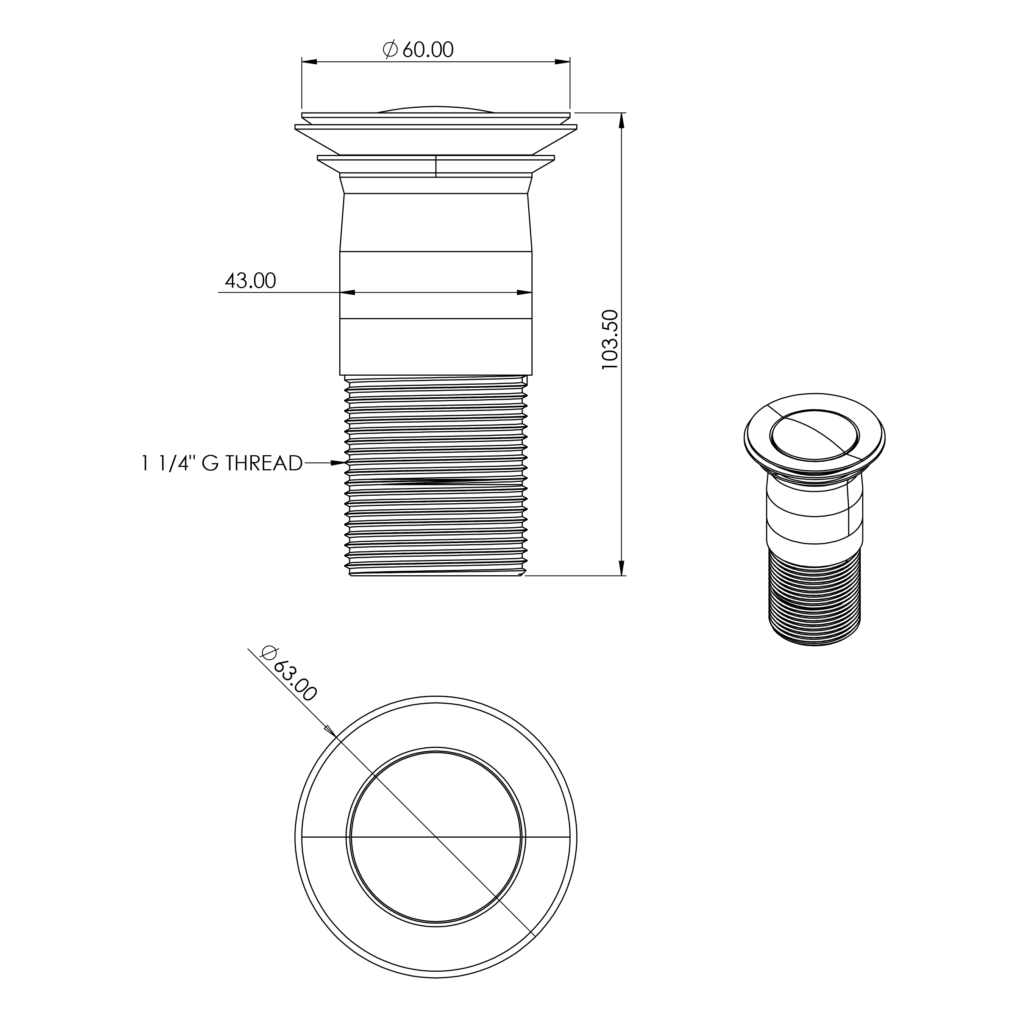 Top Fix Chrome Unslotted Basin Click Clack Waste Without Overflow - Image 4