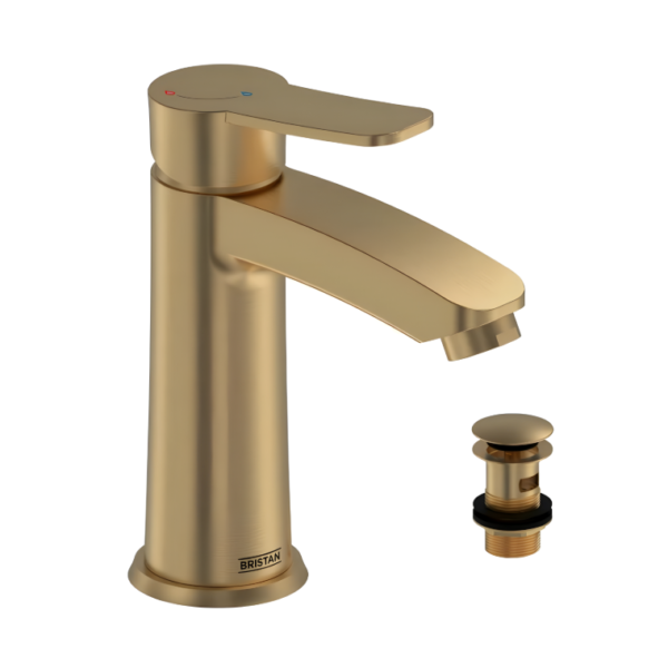 Bristan Appeal Eco Start Basin Mixer with Clicker Waste - Brushed Brass