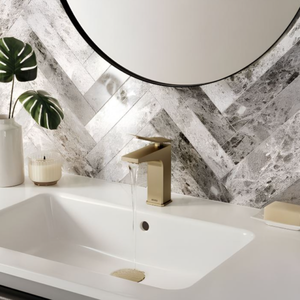 Bristan Tangram Eco Start Basin Mixer with Clicker Waste - Brushed Brass - Image 2