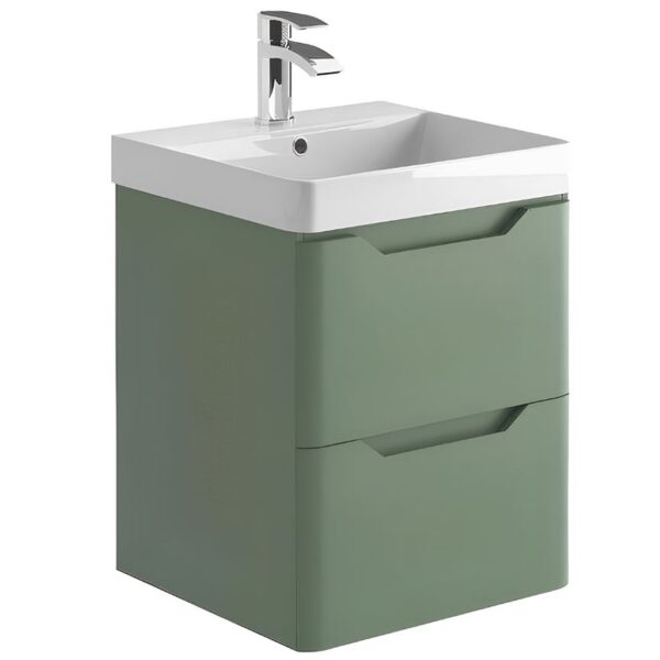 Green Wall Hung Two Drawer Bathroom Vanity Unit & Basin 500mm
