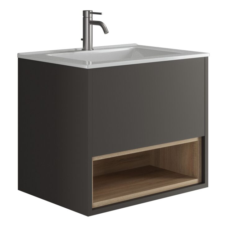 Graphite Loughermore Wall Hung Vanity With Basin – 600MM