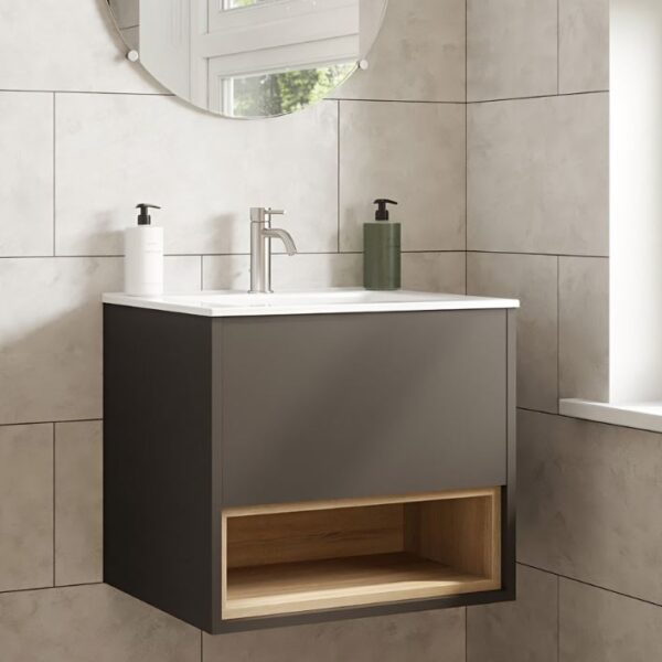 Graphite Loughermore Wall Hung Vanity With Basin – 600MM - Image 2