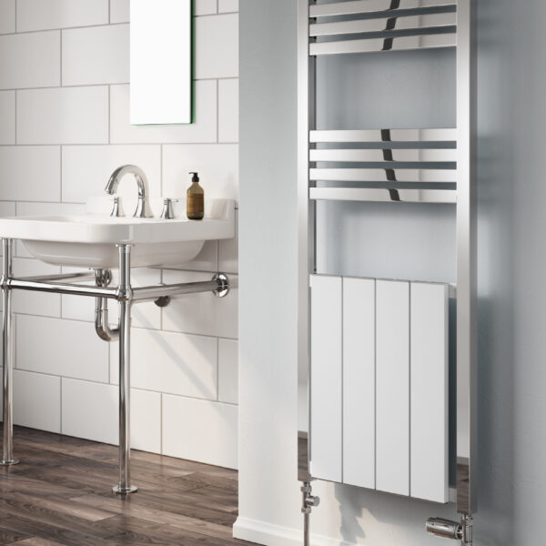 Reina York Chrome and White Designer Towel Rail 1200 x 485mm - Image 2