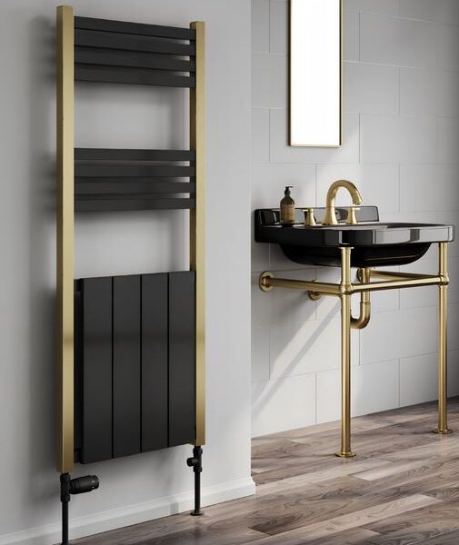 Reina York Gold and Black Designer Towel Rail 1200 x 485mm - Image 2