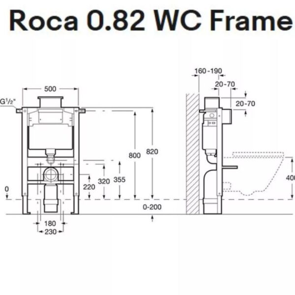 Roca Duplo WC Frame for Under Window Installation - 820mm - Image 4