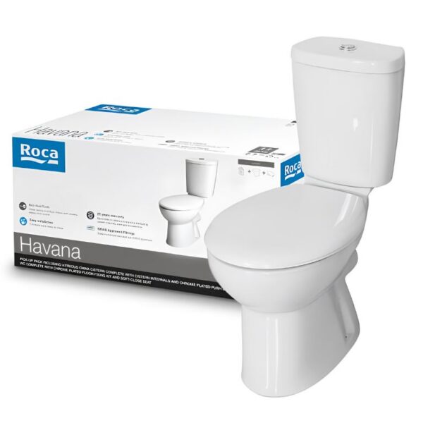 Roca Havana White Close Coupled WC Toilet Pan with Standard or Soft Close Seat - Image 3