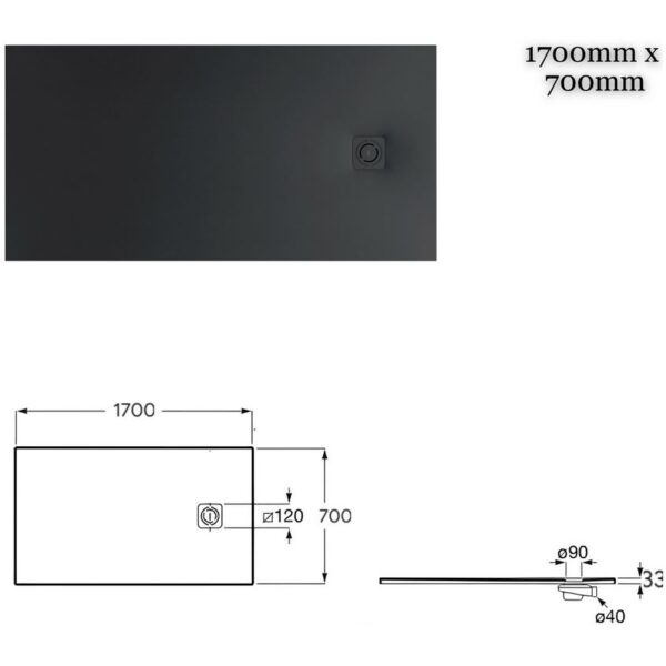 Roca Black Terran-N Rectangle Superslim Shower Tray - 1700mm x 700mm