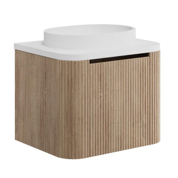 Sognare Linea Curve Fluted Oak 600mm Basin Vanity Unit & Optional Brushed Brass Frame - Image 3