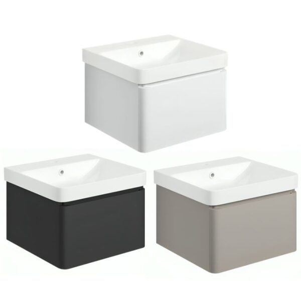 AquaVolere Wall Mounted Vanity Drawer Basin Unit 500mm - Matt Black,Latte & White