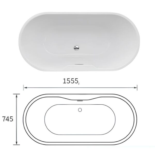 AquaVolere Freestanding Double Ended White Bath - Various Sizes - 1555mm x 745mm