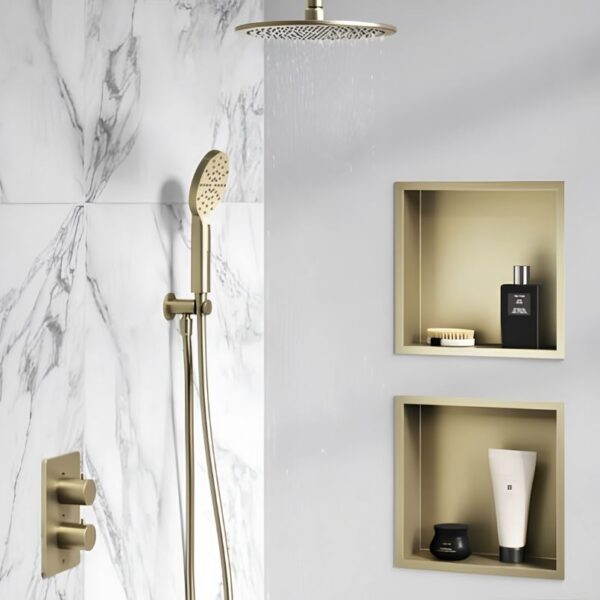 Sognare Inset Shower Niche 300x300mm Brushed Brass - Image 2