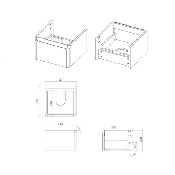 AquaVolere Wall Mounted Vanity Drawer Basin Unit 500mm - Matt Black,Latte & White - Image 7