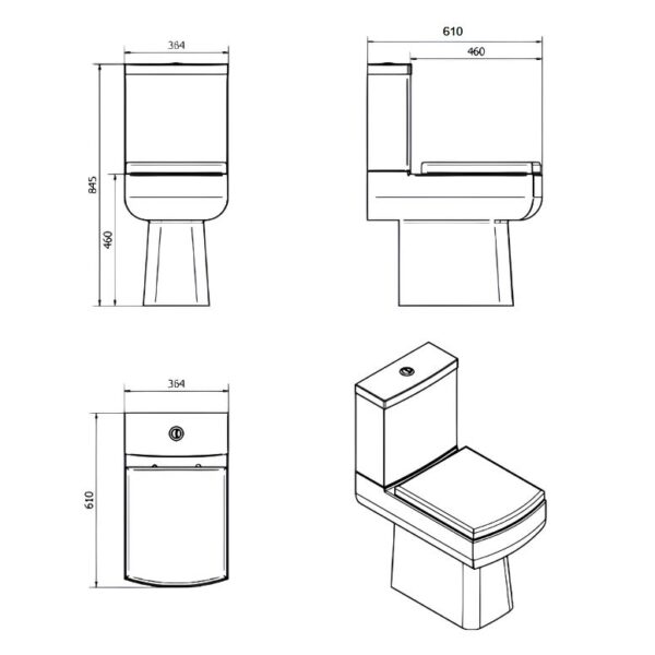 Daisy Lou Square Close Coupled Toilet With Soft Close Seat - Comfort Height - Image 4