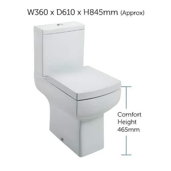 Daisy Lou Square Close Coupled Toilet With Soft Close Seat - Comfort Height - Image 3