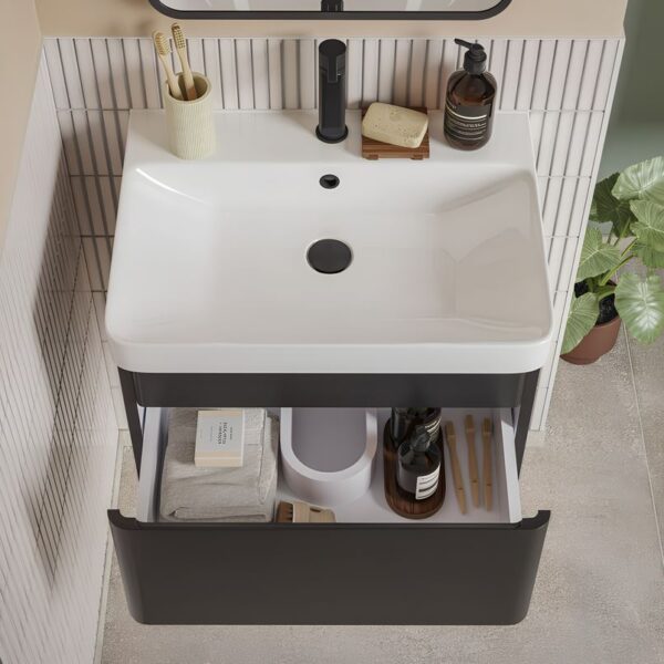 AquaVolere Wall Mounted Vanity Drawer Basin Unit 500mm - Matt Black,Latte & White - Image 6