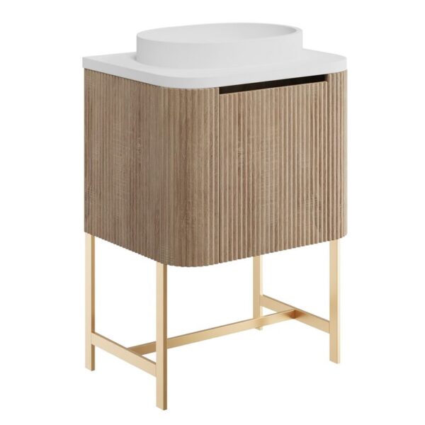 Sognare Linea Curve Fluted Oak 600mm Basin Vanity Unit & Optional Brushed Brass Frame - Yes
