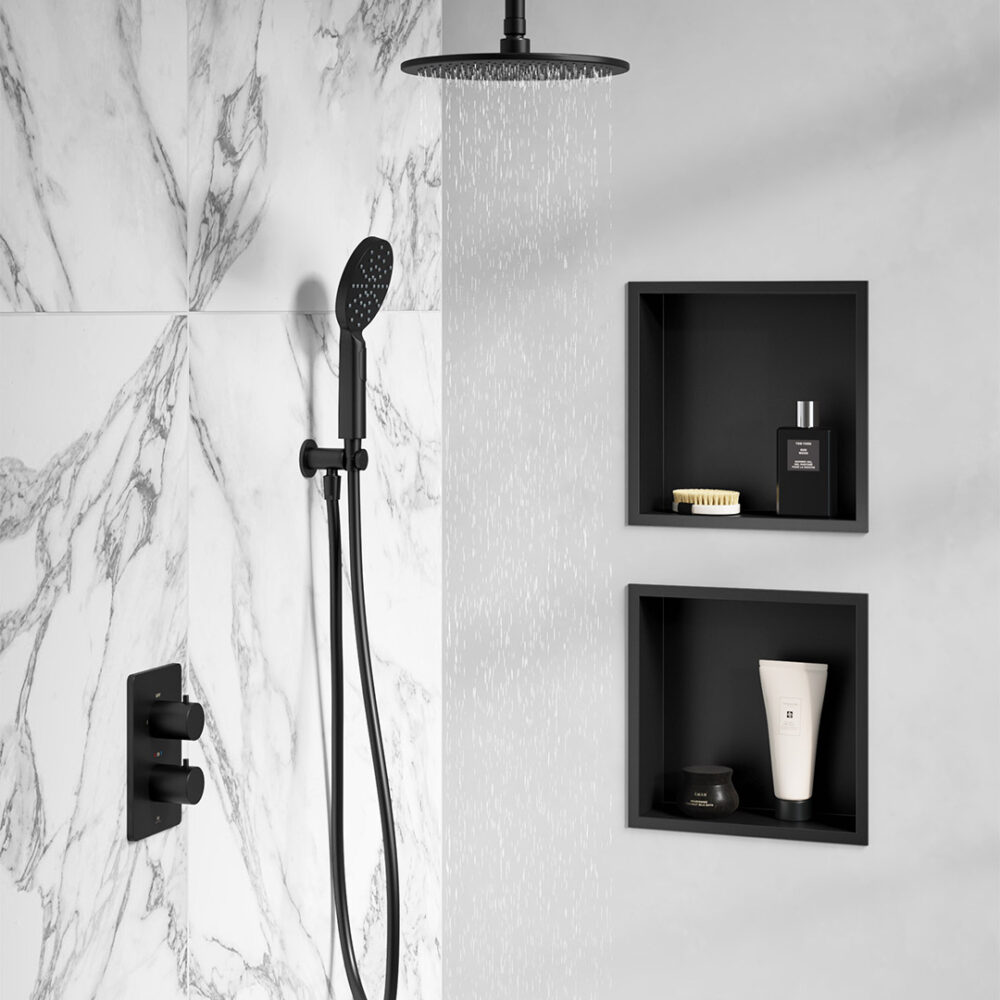 Sognare Inset Shower Niche 300x300mm Matt Black - Image 2