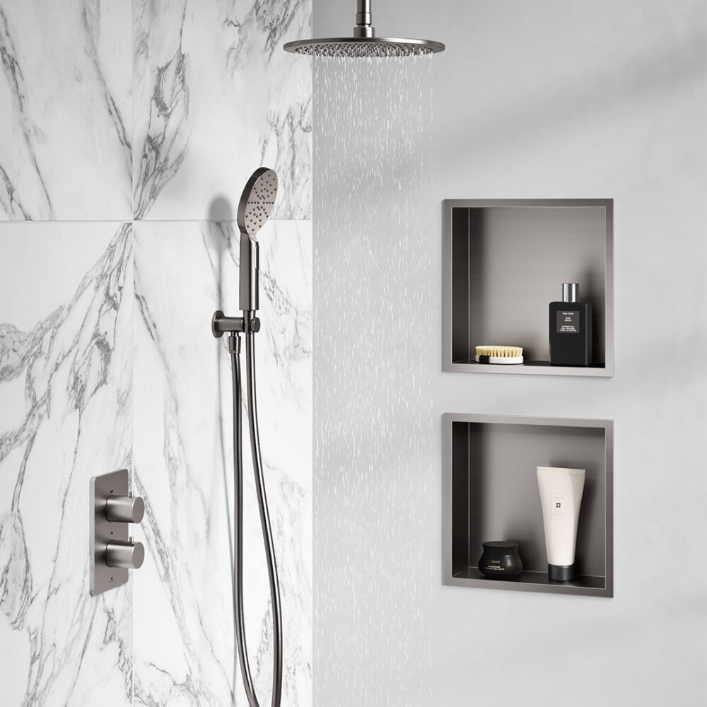 Sognare Inset Shower Niche 300x300mm Gunmetal Grey - Image 2