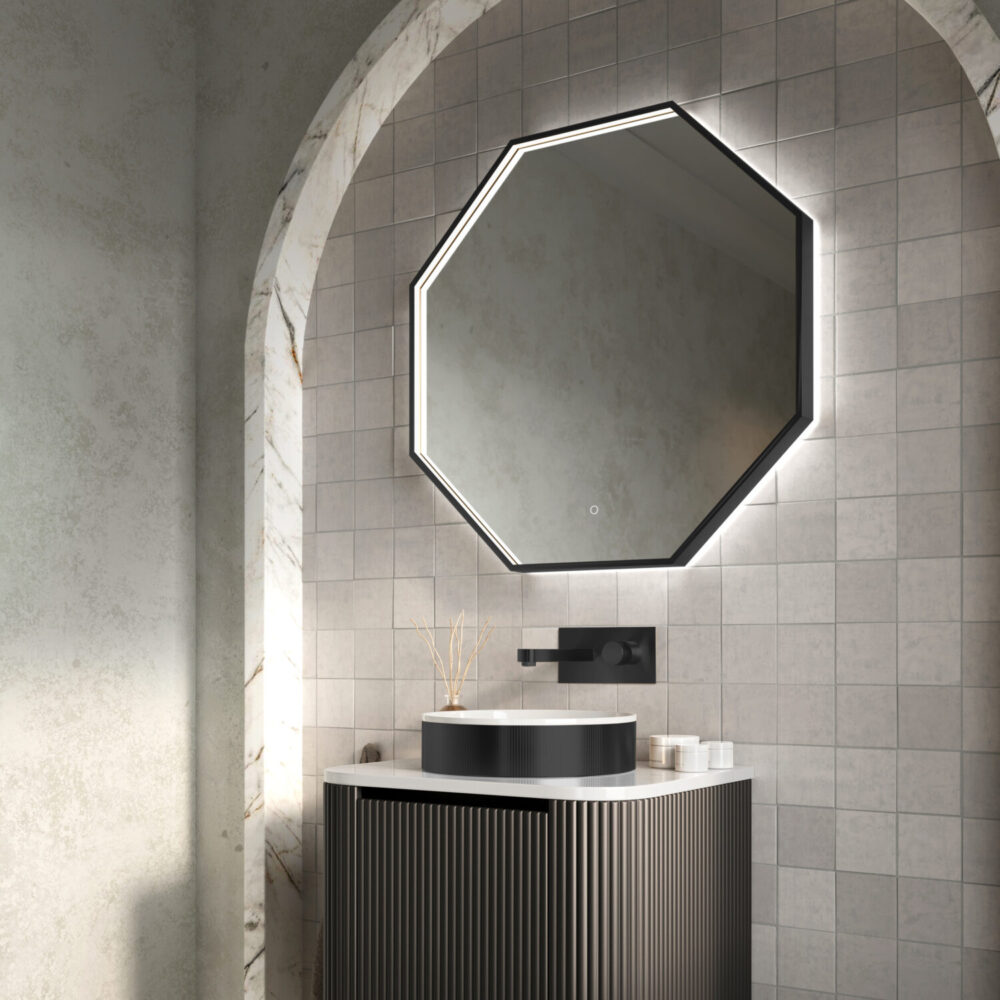 Passa Matt Black Octagonal LED Mirror - 600mm or 800mm - Image 3