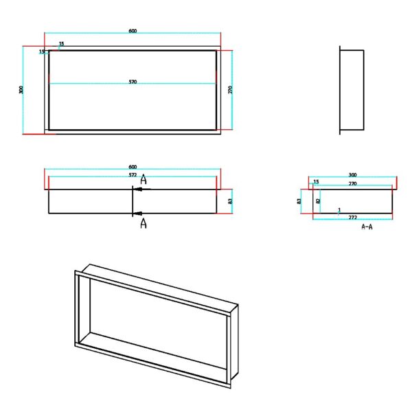 Sognare Inset Shower Niche 600x300mm Matt Black - Image 3
