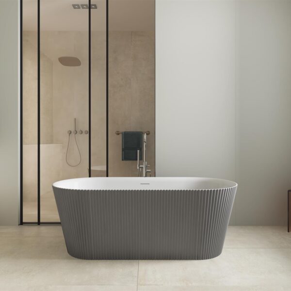 Matt Grey Pacha 1600mm Fluted Free Standing Bath - Image 2