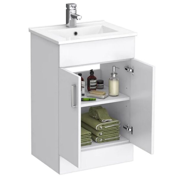 Nuie Eden Floor Standing 600mm Bathroom Cabinet & Basin – White Gloss - Image 3
