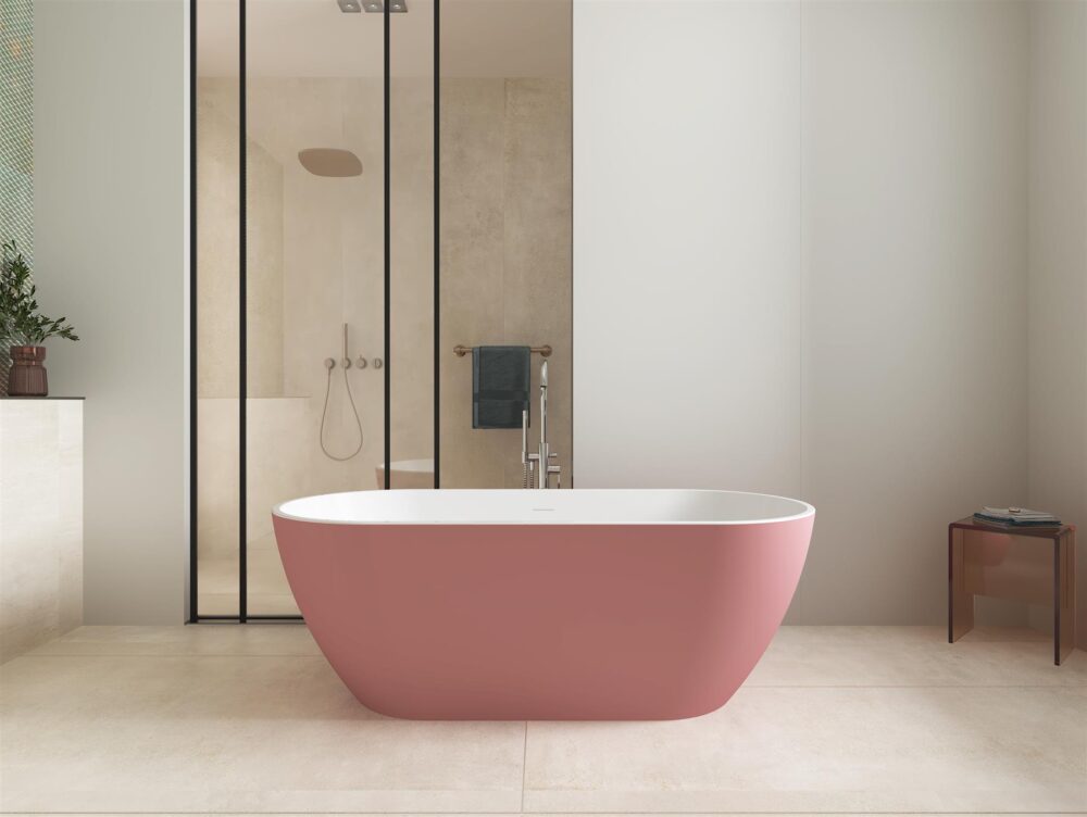 Matt Pink Malcao 1550mm Free Standing Bath - Image 2