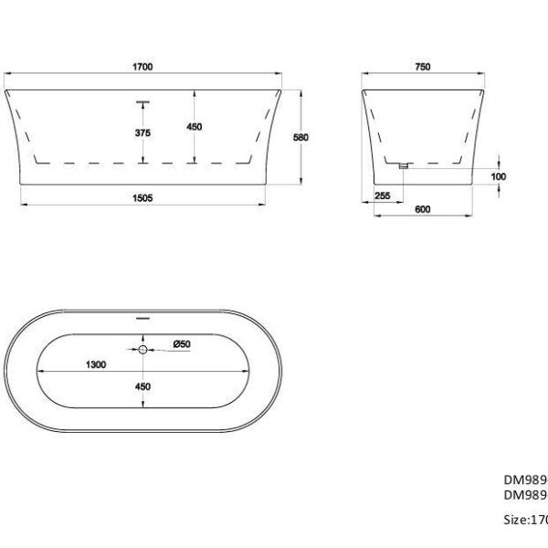 Matt Blue Toro 1700mm Free Standing Bath - Image 6