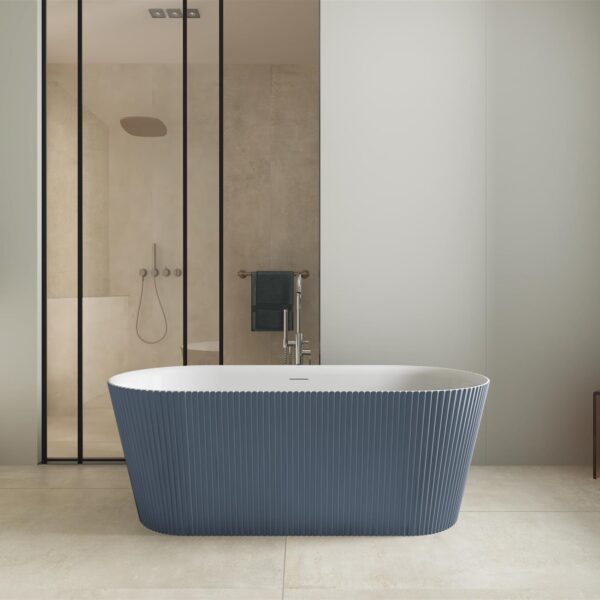 Matt Blue Pacha 1600mm Fluted Free Standing Bath - Image 3