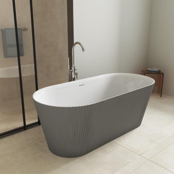Matt Grey Pacha 1600mm Fluted Free Standing Bath - Image 3