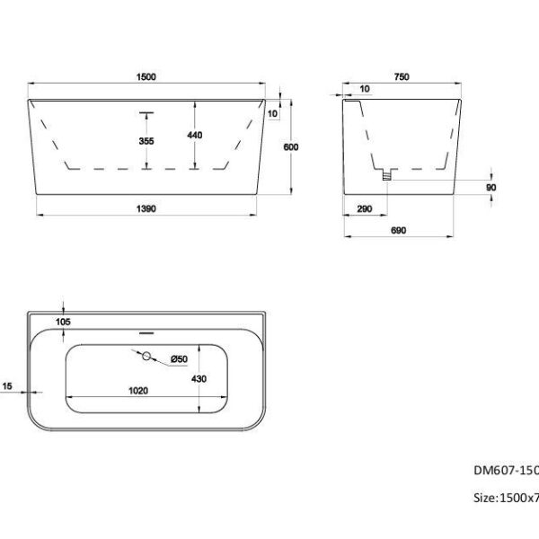 Matt Black Tigre 1500mm & 1700mm Free Standing Bath - Image 7