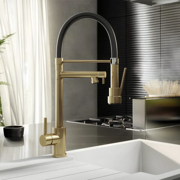 Ellsi Goda Pull Out Single Lever Kitchen Sink Mixer Tap with Gel Hose – Brushed Brass - Image 2