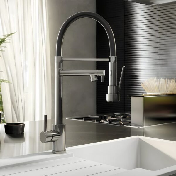 Ellsi Goda Pull Out Single Lever Kitchen Sink Mixer Tap with Gel Hose – Brushed Steel - Image 2