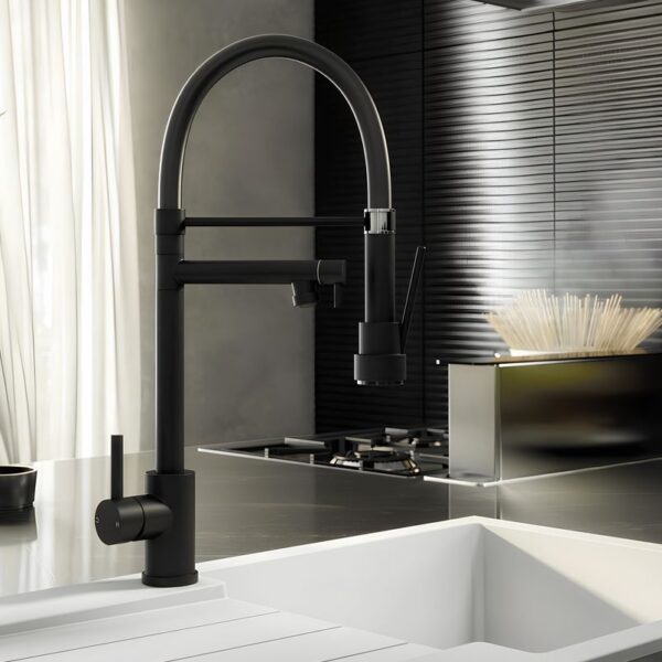 Ellsi Goda Pull Out Single Lever Kitchen Sink Mixer Tap with Gel Hose – Black - Image 2