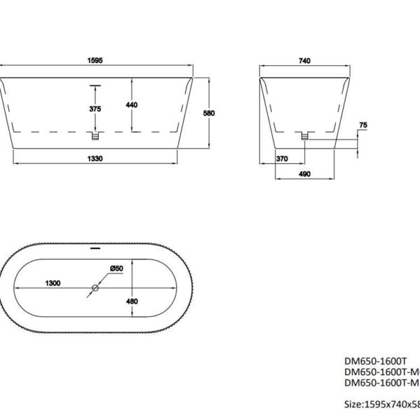 Glossy White Pacha 1600mm Fluted Free Standing Bath - Image 4
