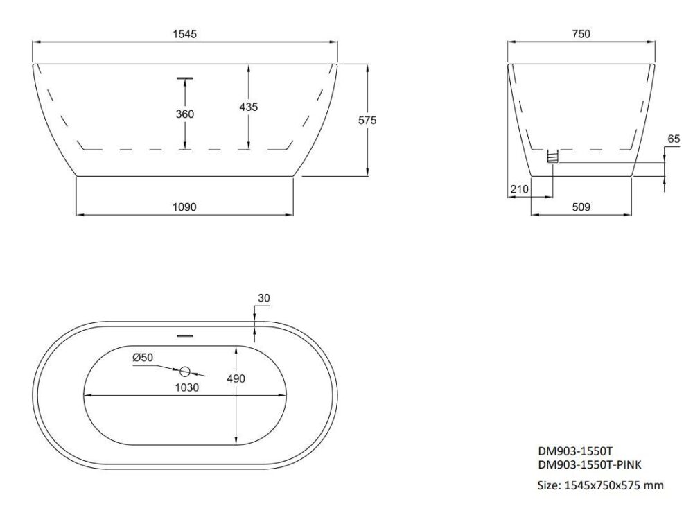 Glossy White Malcao 1550mm & 1650mm Free Standing Bath - Image 6