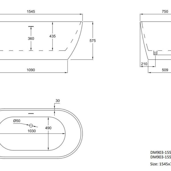 Glossy White Malcao 1550mm & 1650mm Free Standing Bath - Image 6