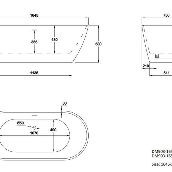 Matt Grey Malcao 1650mm Free Standing Bath - Image 7