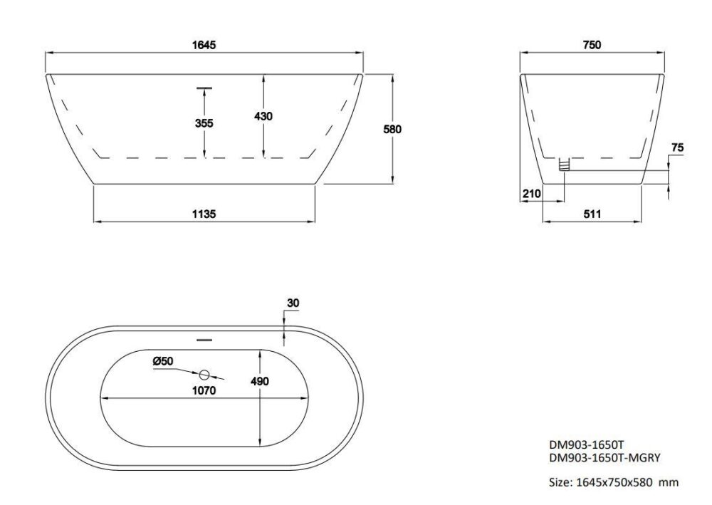 Glossy White Malcao 1550mm & 1650mm Free Standing Bath - Image 7