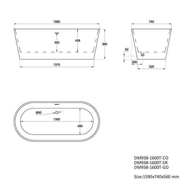 Gold Zaraza 1600mm Free Standing Bath - Image 4