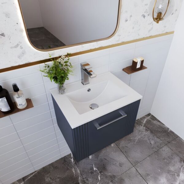 Nuie Satin Blue Deco 500mm 1-Drawer Wall Hung Vanity Unit - Image 3