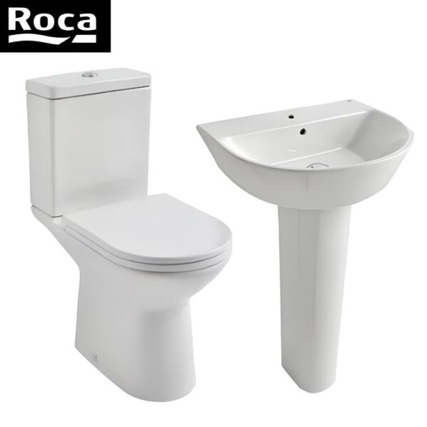 Roca Andes White WC Toilet & Pedestal Basin Bathroom Cloakroom Set