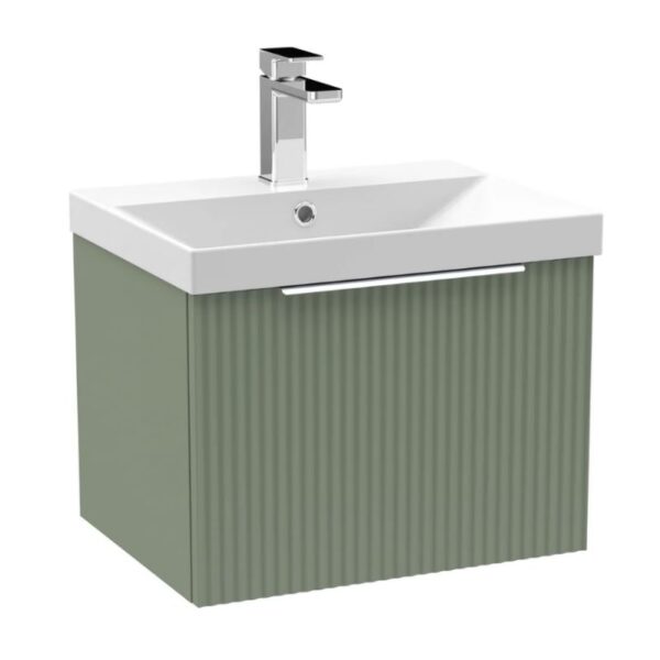 Satin Green Hudson Reed Fluted 500mm 1-Drawer Wall Hung Vanity Unit