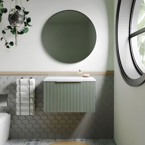 Satin Green Hudson Reed Fluted 500mm 1-Drawer Wall Hung Vanity Unit - Image 2
