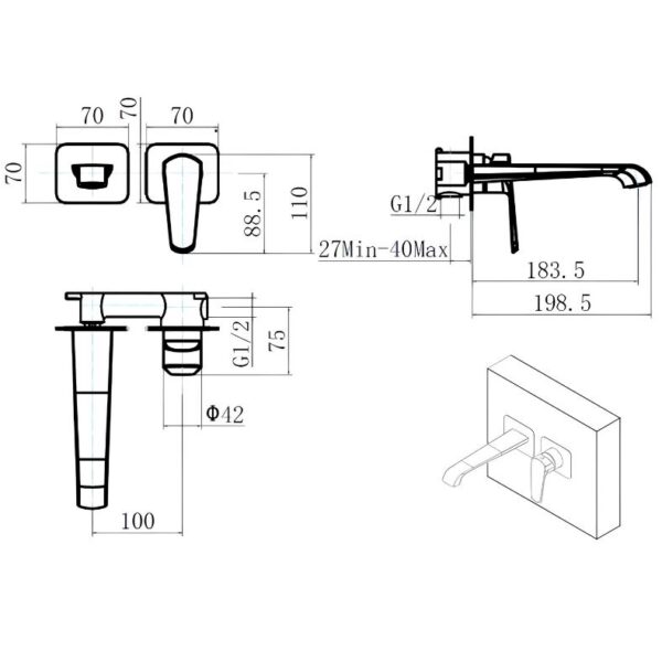 Sognare Montana Wall Mounted Basin Mixer Tap Matt Black - Image 2